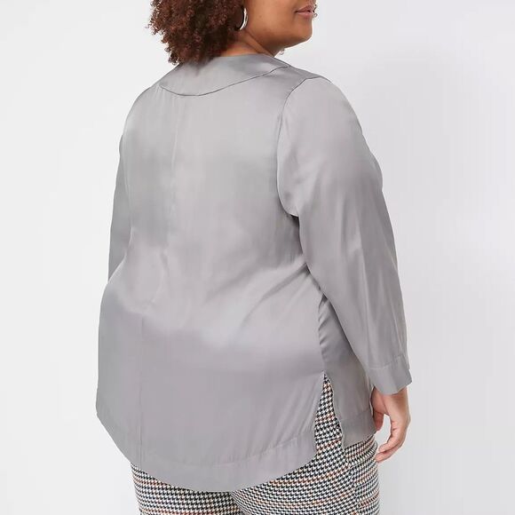 LANE BRYANT - Long-Sleeve V-Neck Satin Tunic - Picture 2 of 5